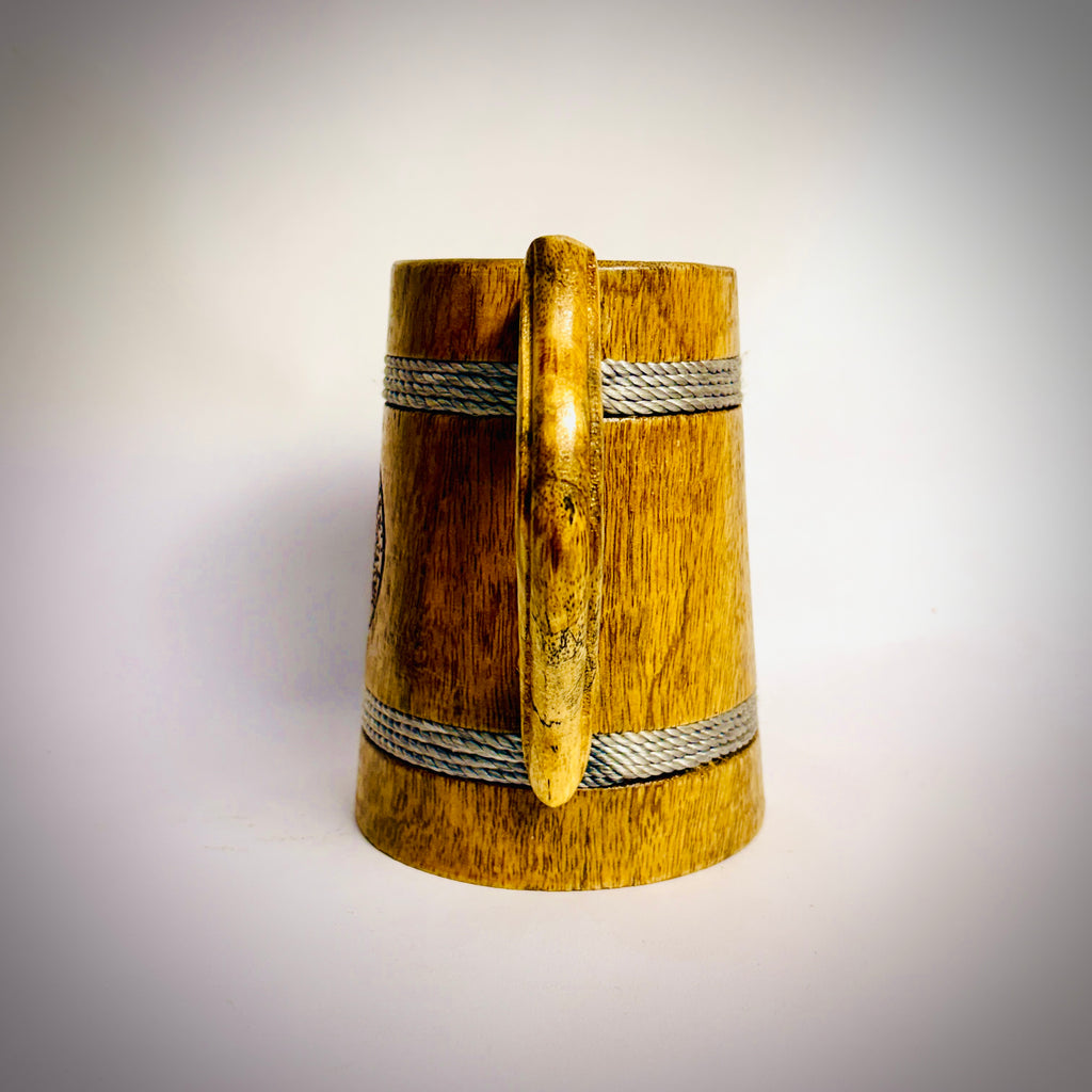 Nature's Sip Mug: Artisan-Carved Oak Wood Tankard with Tree of Life