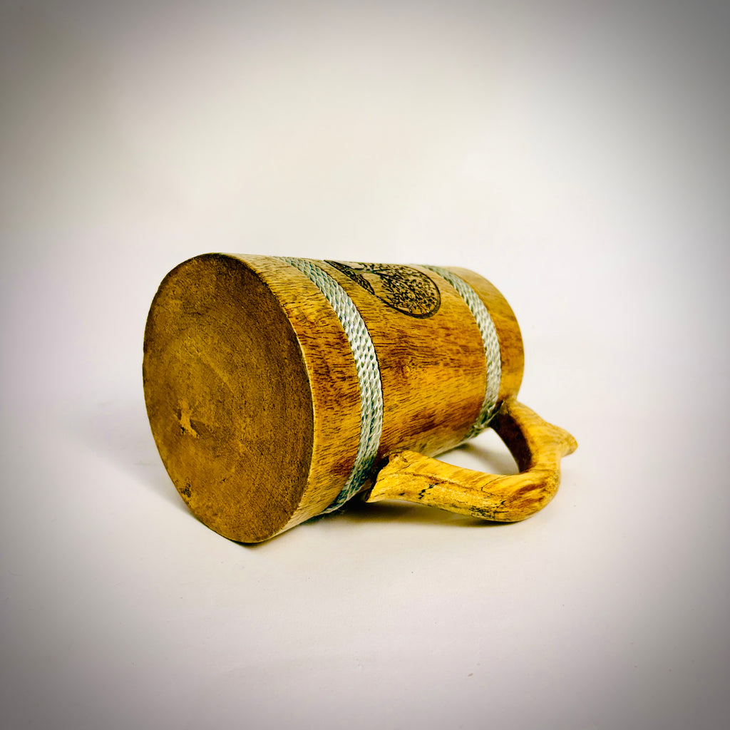 Nature's Sip Mug: Artisan-Carved Oak Wood Tankard with Tree of Life